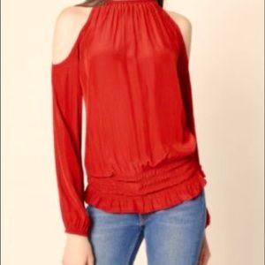 Ramy Brook Lauren Cold Shoulder red top